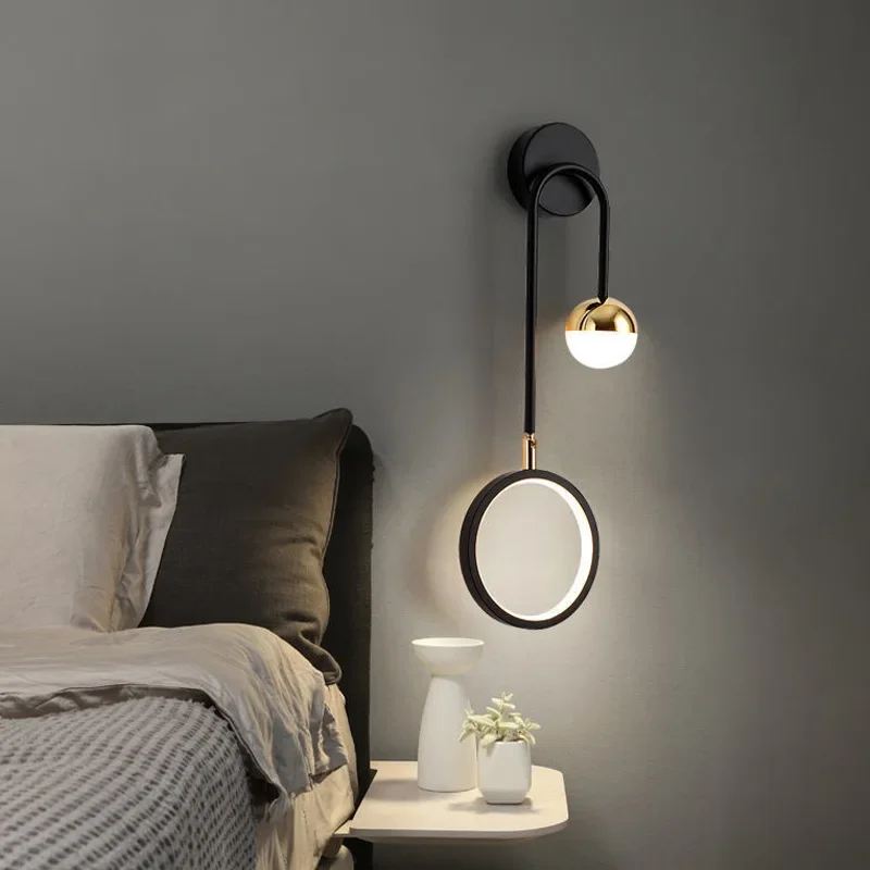 LED Nordic 2 Heads Pendant Wall Lamp Acrylic Ring Glass Ball Wall Light Home Creative Living Room Bedroom Bedside Lighting