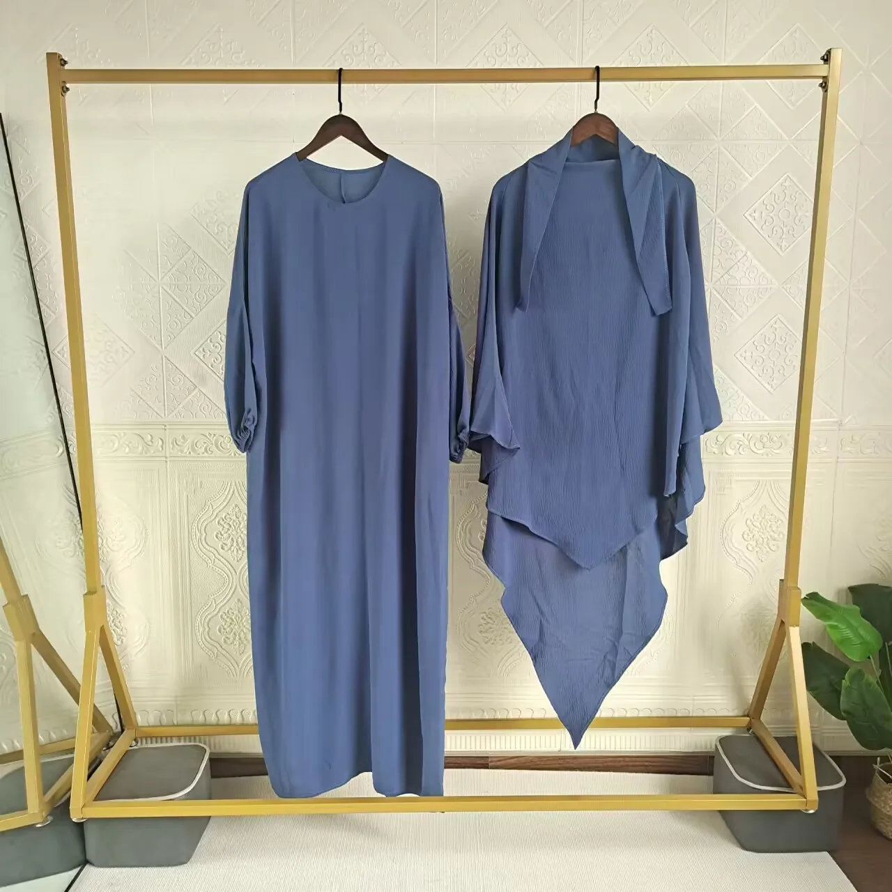 Crepe Simple Abaya Set Butterfly Abaya Match Single Layer Khimar Ramadan Islamic Prayer Dress With Tie Back Instant Long Hijab