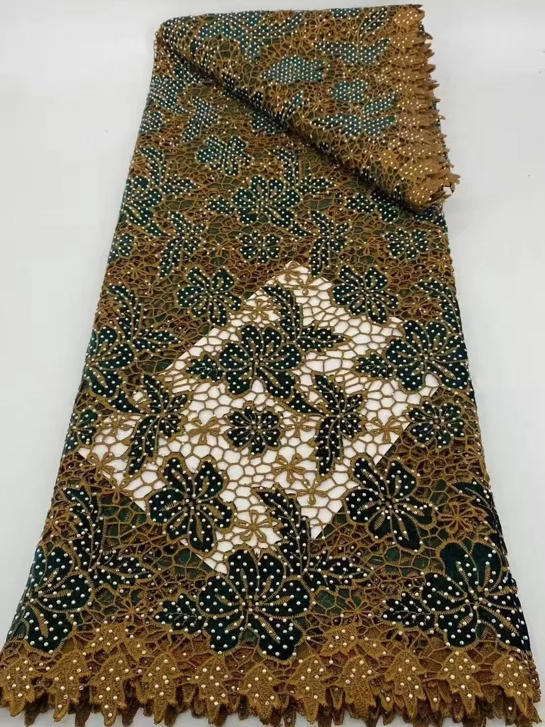 African Guipure Cord Lace Fabric with Nigerian Stones Water Soluble High Quality for Sewing Women's Dresses Sewing