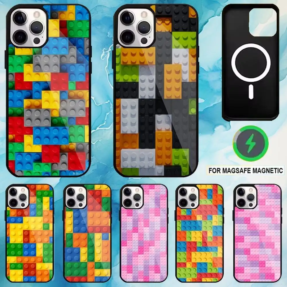 

Colorful Building Blocks Phone Case For iPhone17,16,15,14,13,12,11 Plus,Pro Max Magnetic For Magsafe Wireless Charging