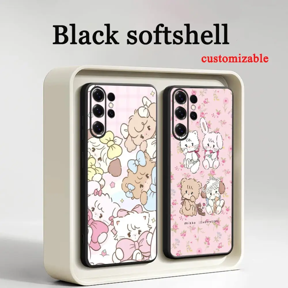 Mikko cute girl pink design pattern  Phone Case For Samsung Galaxy S26 S25 S24 S23 S22 S21 Plus Ultra Note20 Soft Black