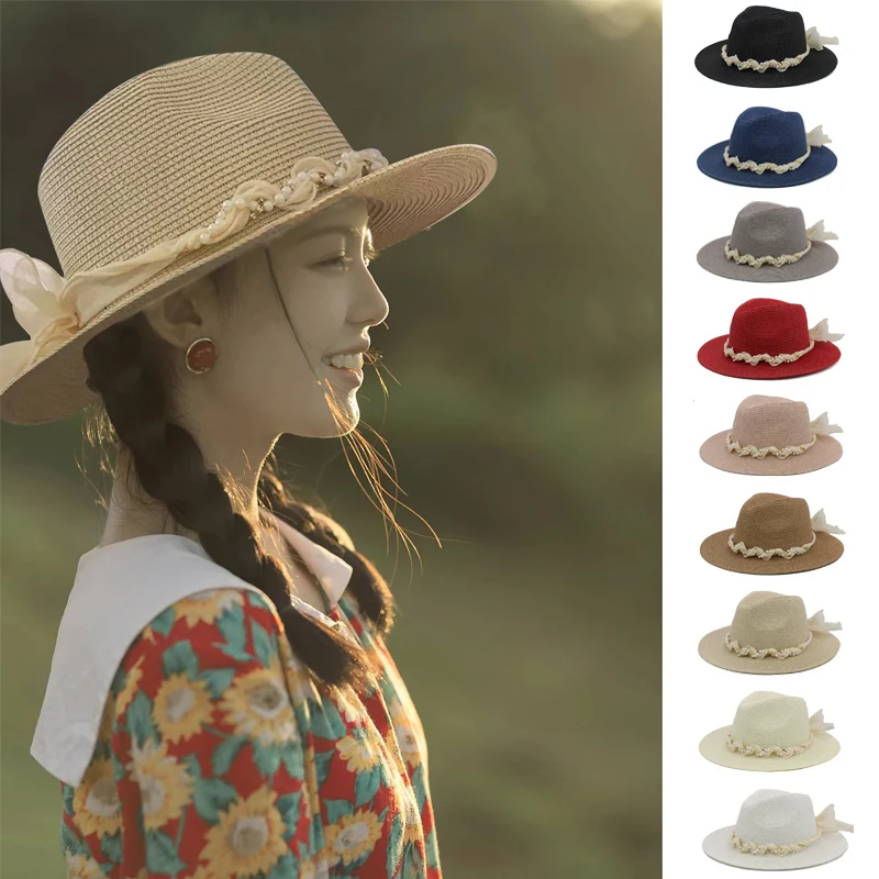 Men Women Soft Straw Panama Hats Summer Sunhats Wide Brim Caps Sombrero Beach Fedora Trilby Outdoor Travel US Size 7 1/4 UK L