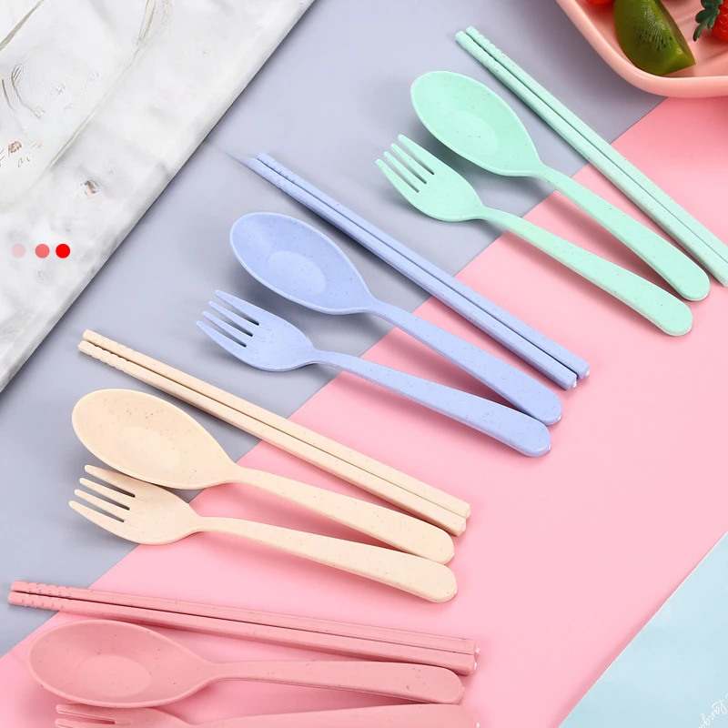 Wheat Straw Spoon Fork Chopsticks Flatware Sets Cutlery Students Tableware Travel Portable Dinnerware Kitchen Accessories