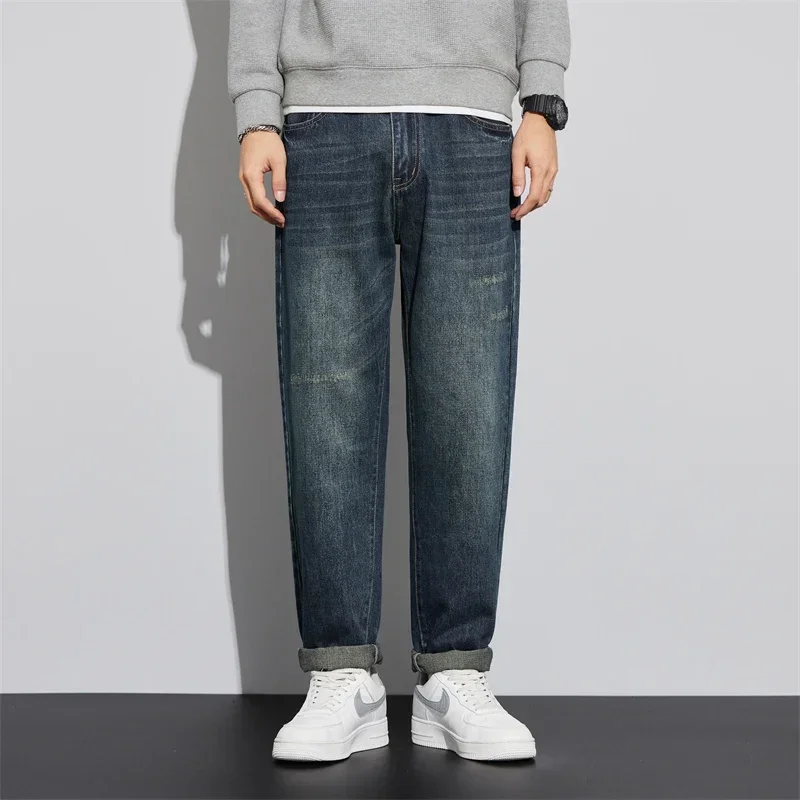 Spring and Autumn Jeans Mens Trend Loose Casual Straight Leg Long Pants Cargo  Baggy Y2k Hombre Denim Trousers