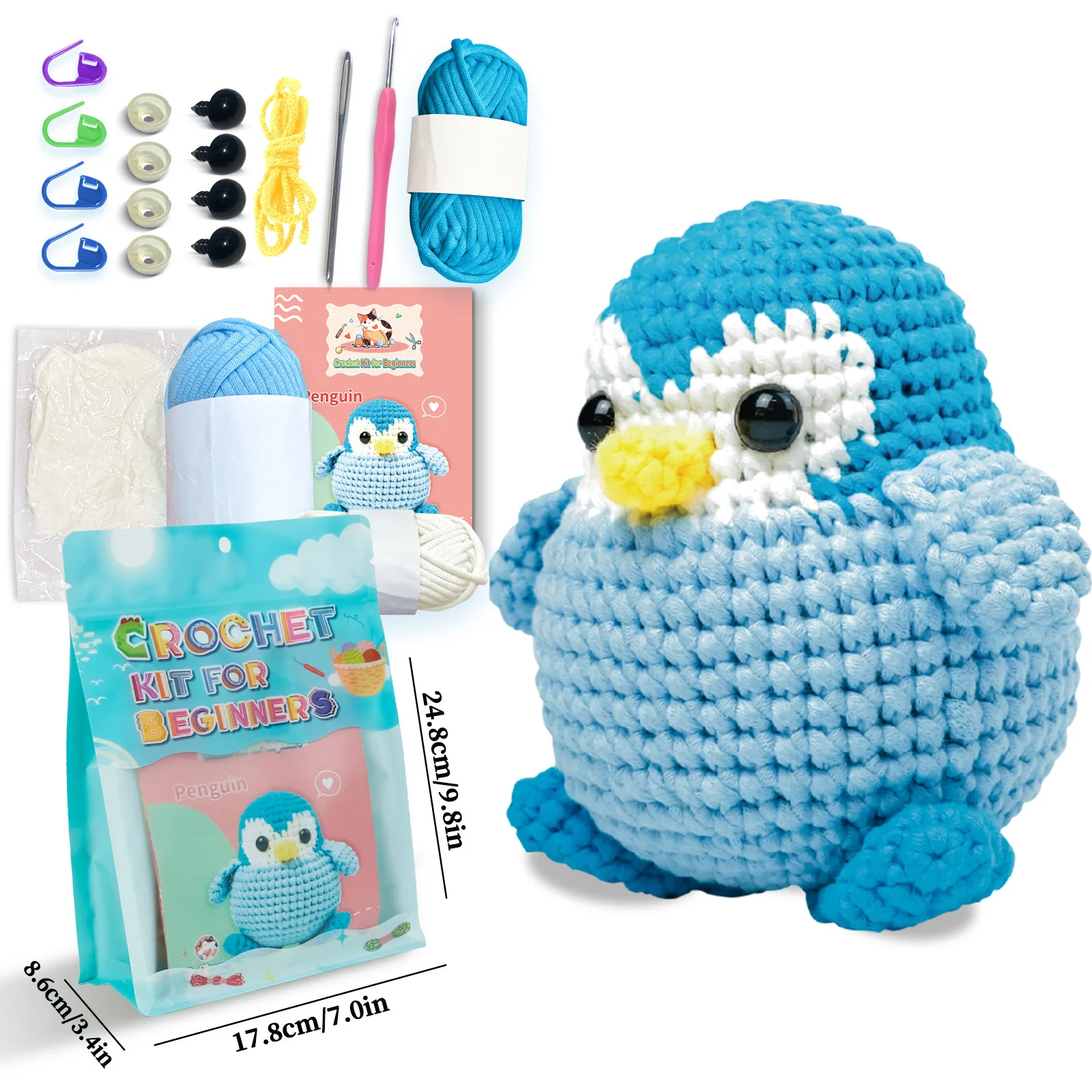 Blue Penguin DIY Crochet Doll Material Kit DIY Knitting Crocheing Sewing Crafts Birthday Gift for Men and Women