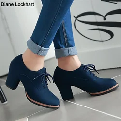 High Quality New Suede Square Heel Women Pumps Fashion Elegant Ladies Autumn High Heels Office Shoes Work Shoes Plus Size 32-43