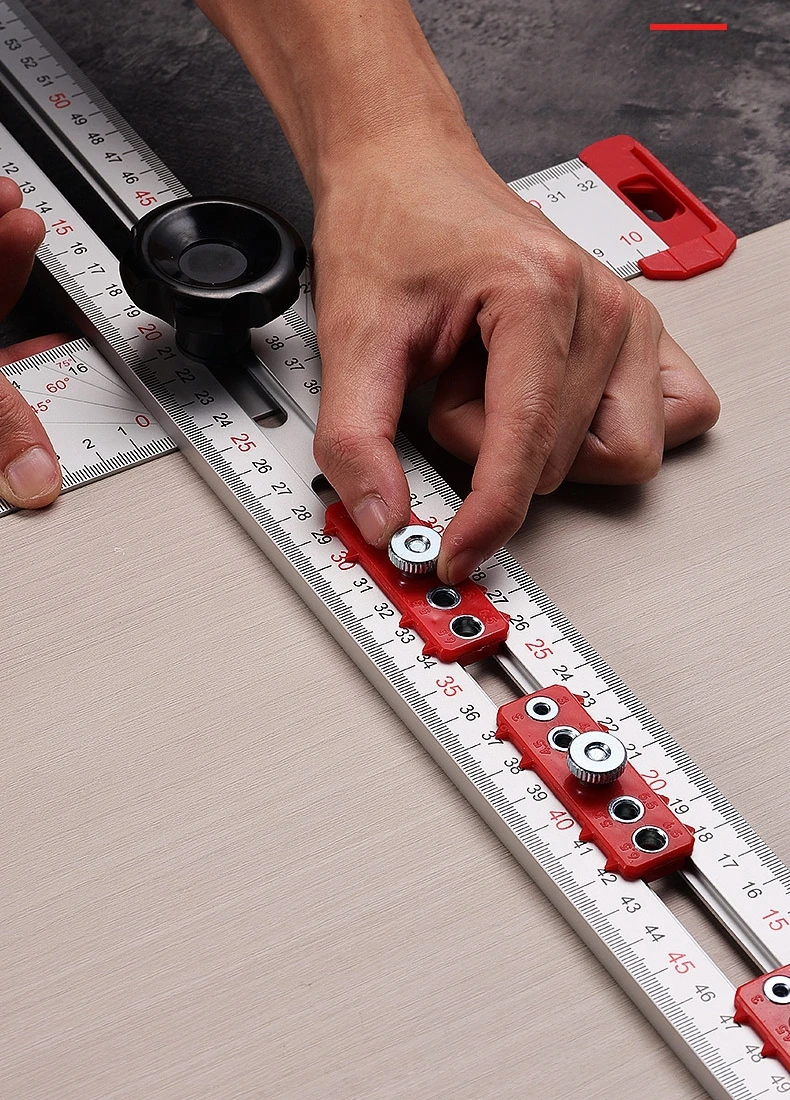 Multifunktionales Bohrpositionierlineal, verstellbare Schrankbeschlag-Vorrichtung, Markierwerkzeuge für Holzbearbeitung und Lochbohrungen – Detail 3