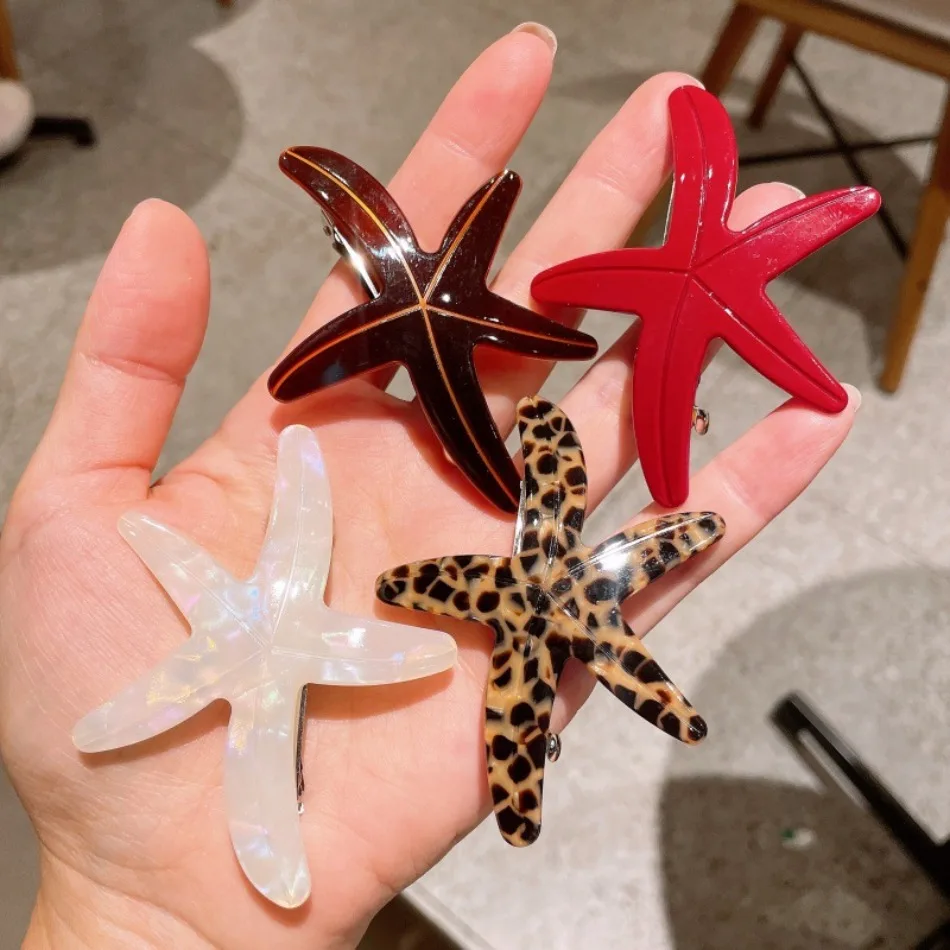 

Girls Ocean Series Starfish Acetic Acid One-word Hairpin Back Head Spring Clip Premium Sense Bangs Clip Hair Accessories ZX07