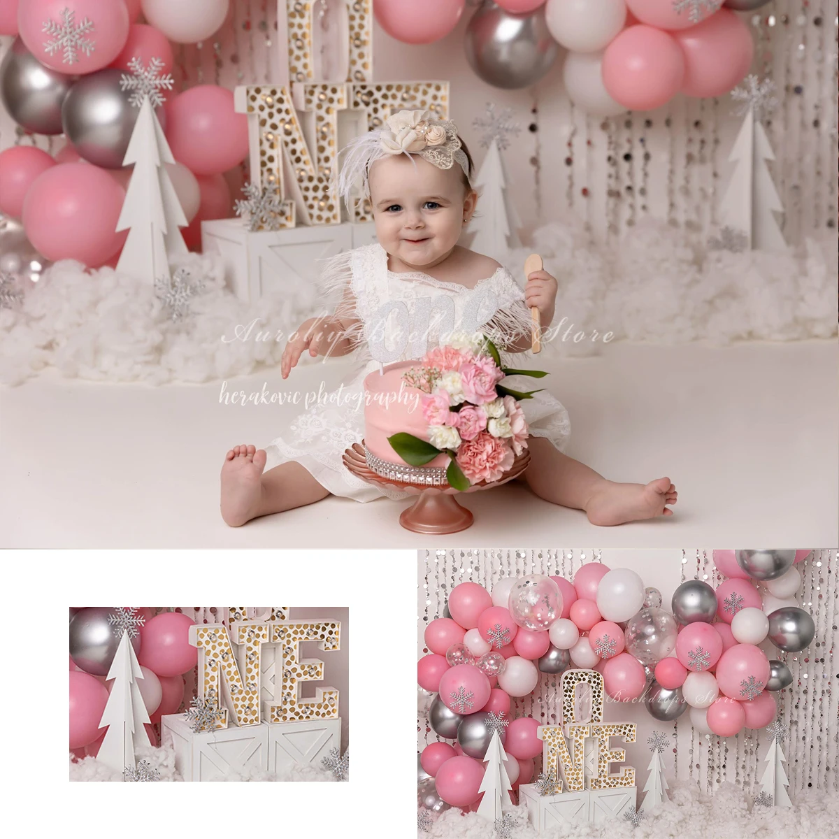 

Snowflake Pink Balloon Arch Backgrounds Cake Smash Kids Adult Pregnant Photography Props Child Baby Decors Photo Backdrops