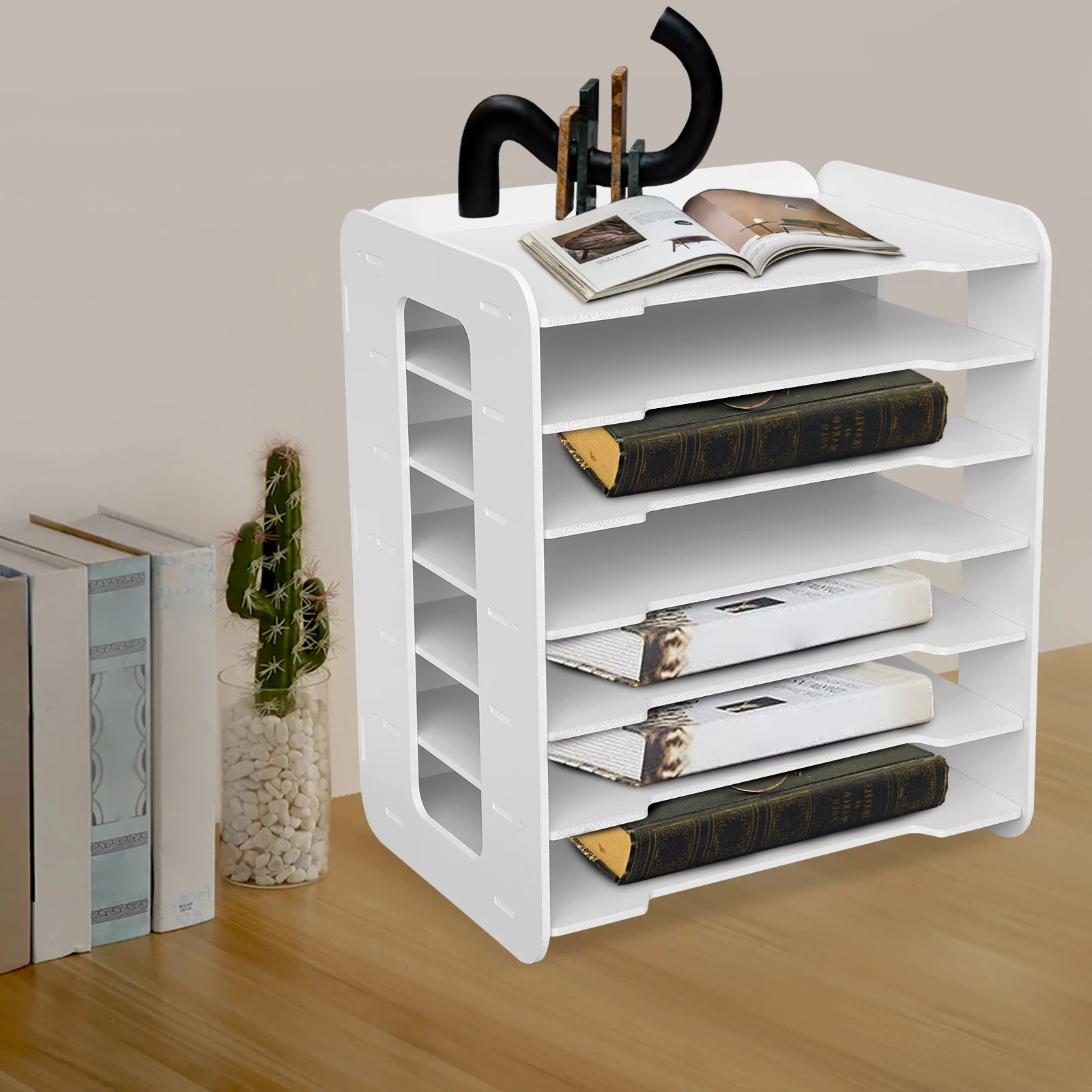 White PVC 34*25*39cm Seven-layer File Rack Desktop Document Storage Box Multi-layer Horizontal Document Sorting Rack