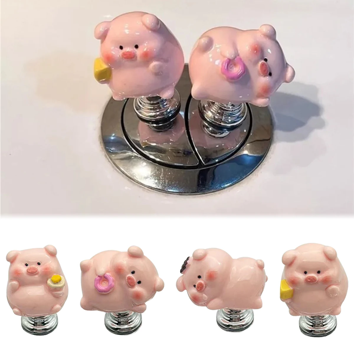 Cute Pig Toilet Presser Water Tank Buttons Long Nail Protector Multi-useful Furniture Handle Home Bathroom Accessories