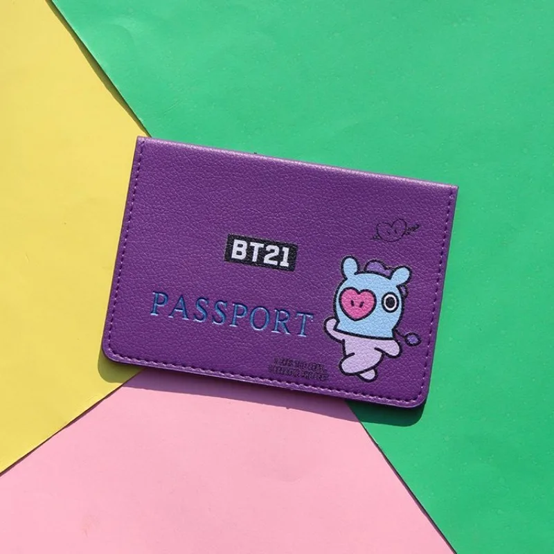 أنيمي BT21 محفظة نسائية للعملات المعدنية جواز السفر كليب موضة بسيطة سستة محفظة المحمولة بطاقة الهوية بطاقة الائتمان حقيبة الفتيات هدية