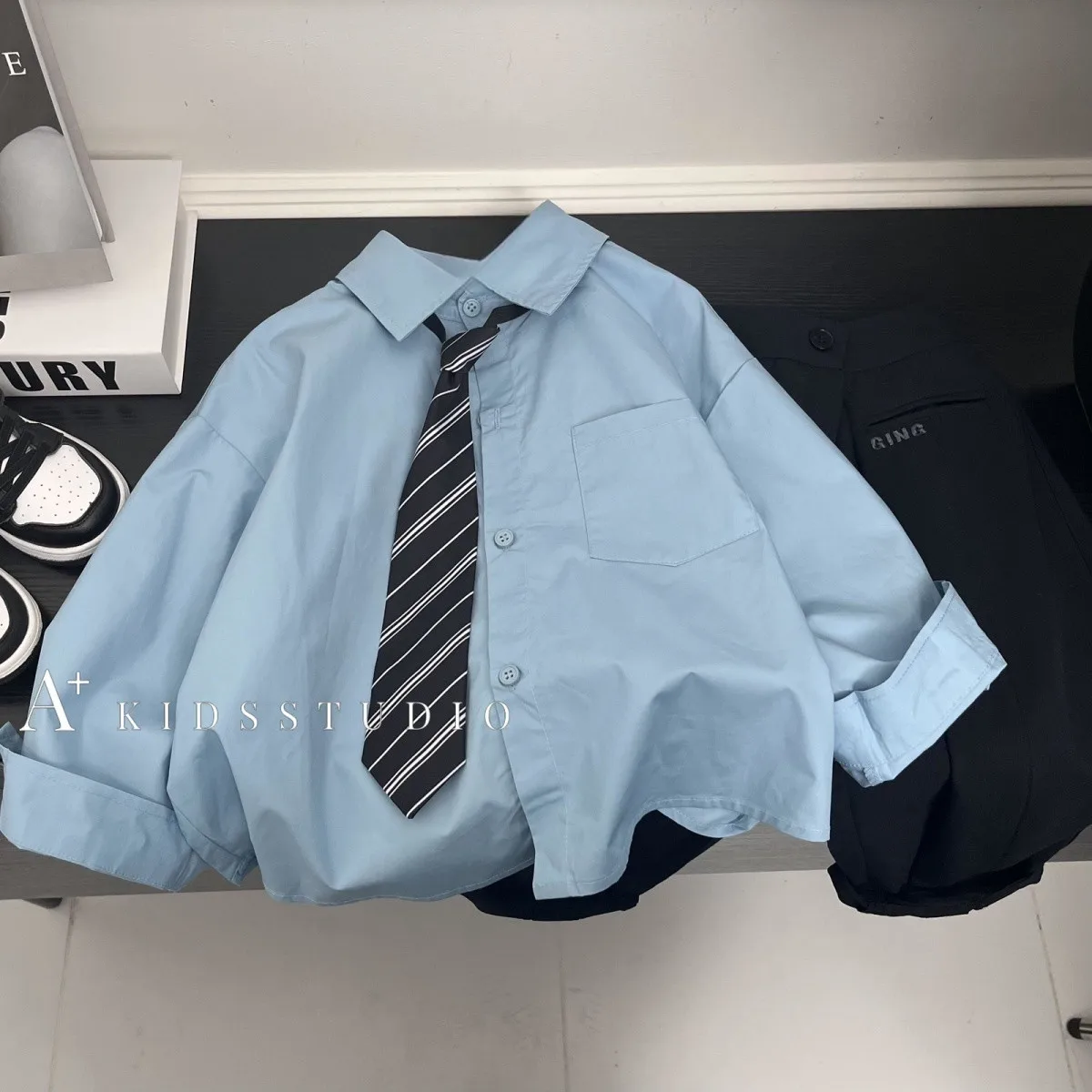 

Boys' Spring and Autumn Set New Children's Shirt Tie+Casual Pants Two Piece Set Kids Kids Clothing 80-150cm