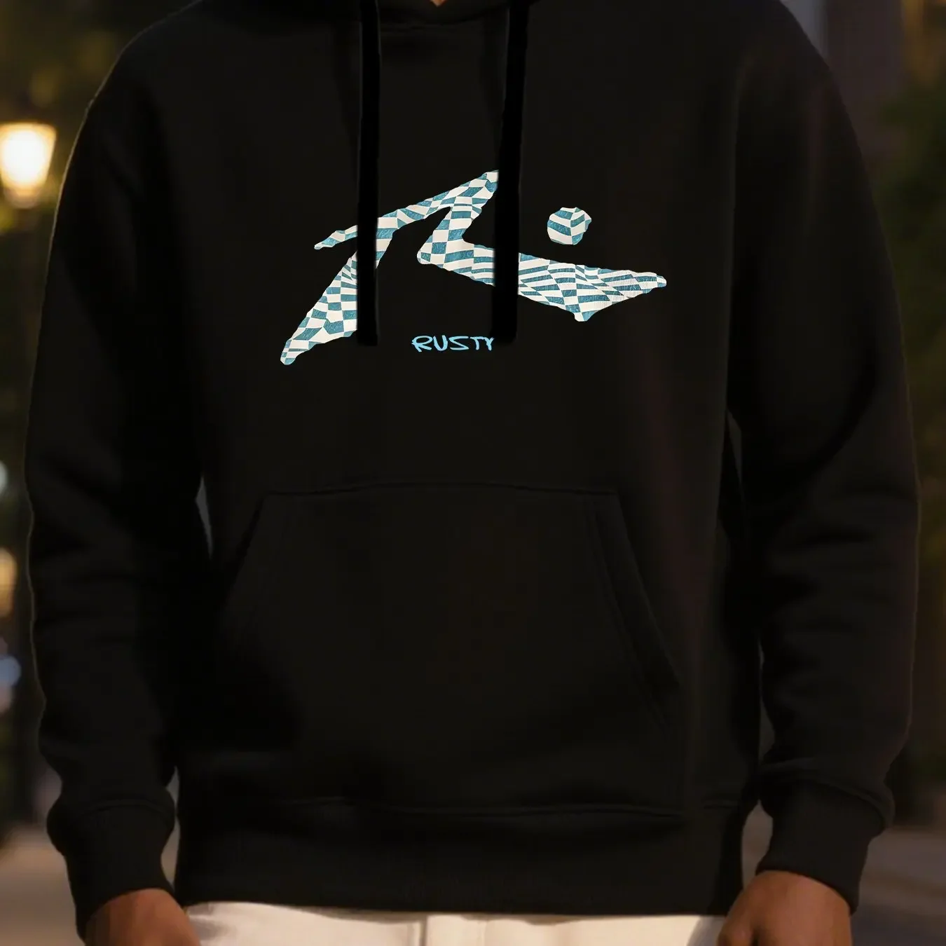 Rusty Men'S Hoodie - Pixel Logo Print Casual Pullover Suitable for Workouts And Everyday Wear