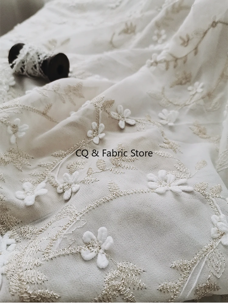 Premium Quality Lilac Chiffon Lace Fabric with 3D Floral Embroidery for Home Decor and DIY Crafting Sewing Accessories