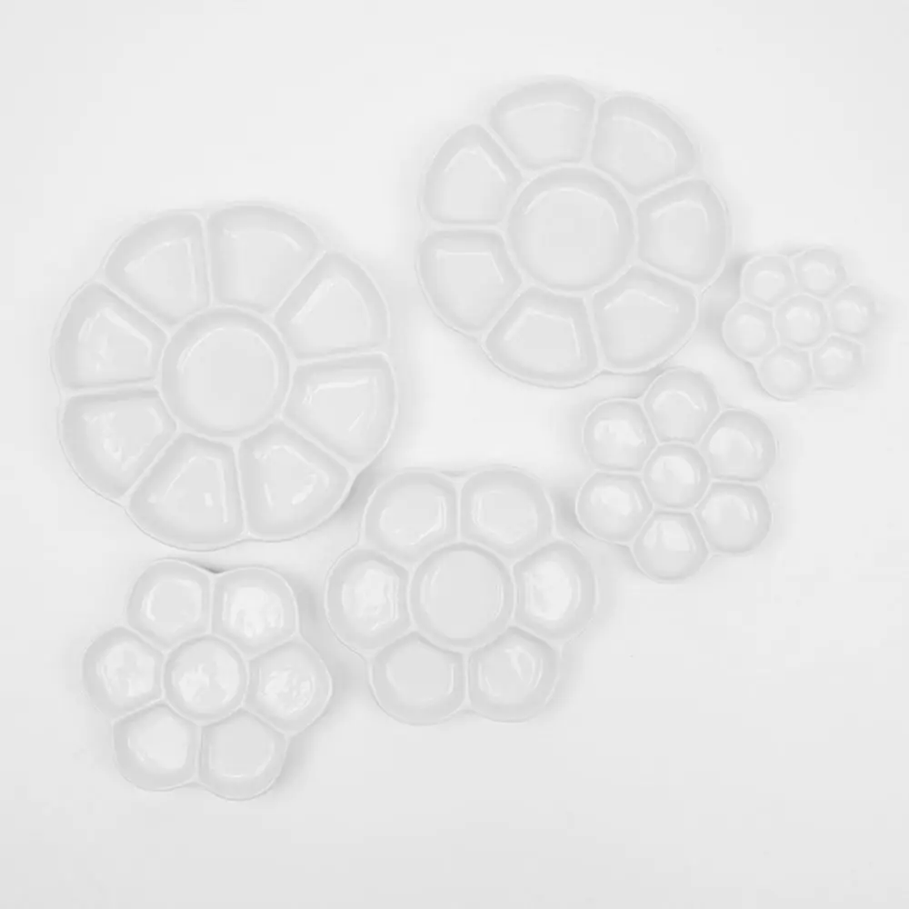 6/7/8/9 сеток, керамическая палитра красок, портативная многоразовая палитра красок, поднос в форме цветка, белая фарфоровая палитра, акварельная тарелка