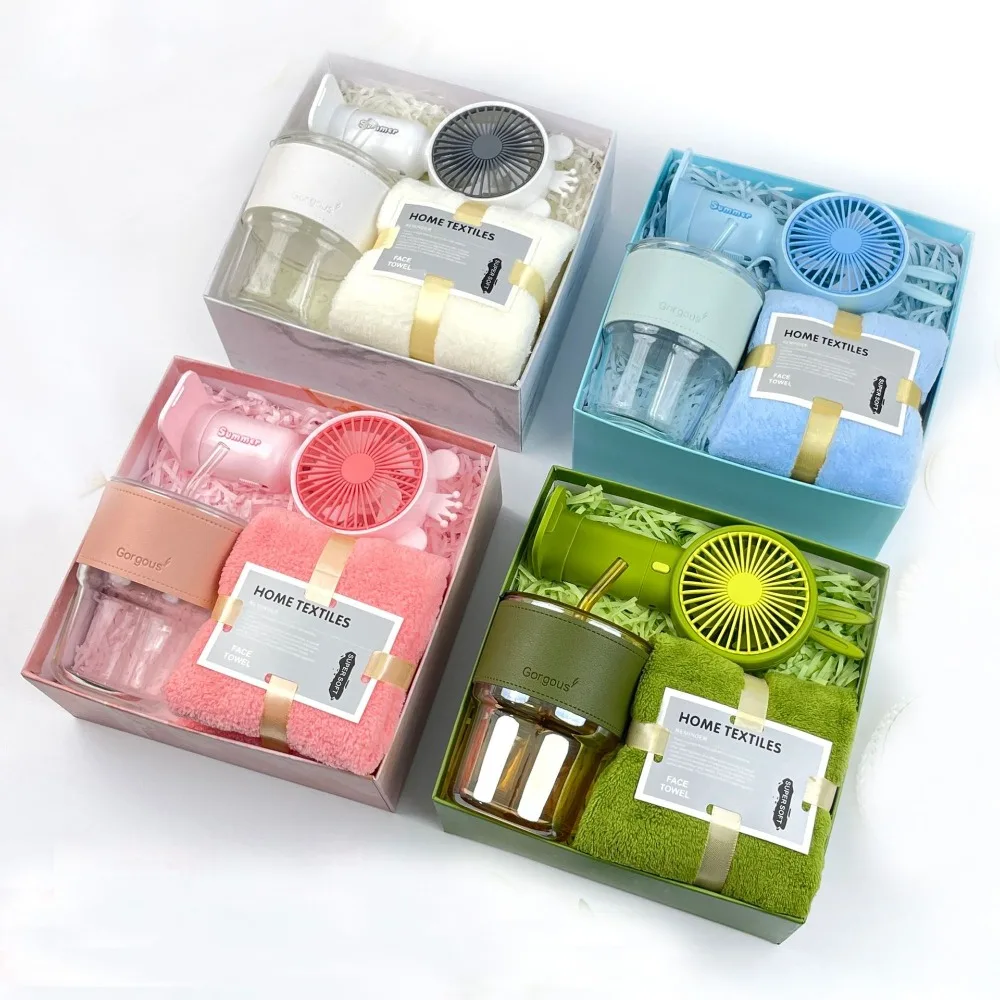 

3IN1 Souvenir Gift Set Stylish Design with Paper Bag Practical Gift Sets Fan/Towel/Cup Portable Gift Box Set Personalized Gifts