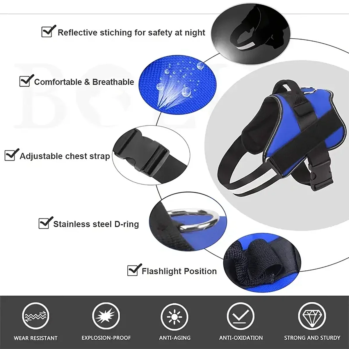 1 set-Adjustable Dog Harness Pet Harness Reflective Breathable Vest For Small Large Dog NO PULL Accessories Training Supplies