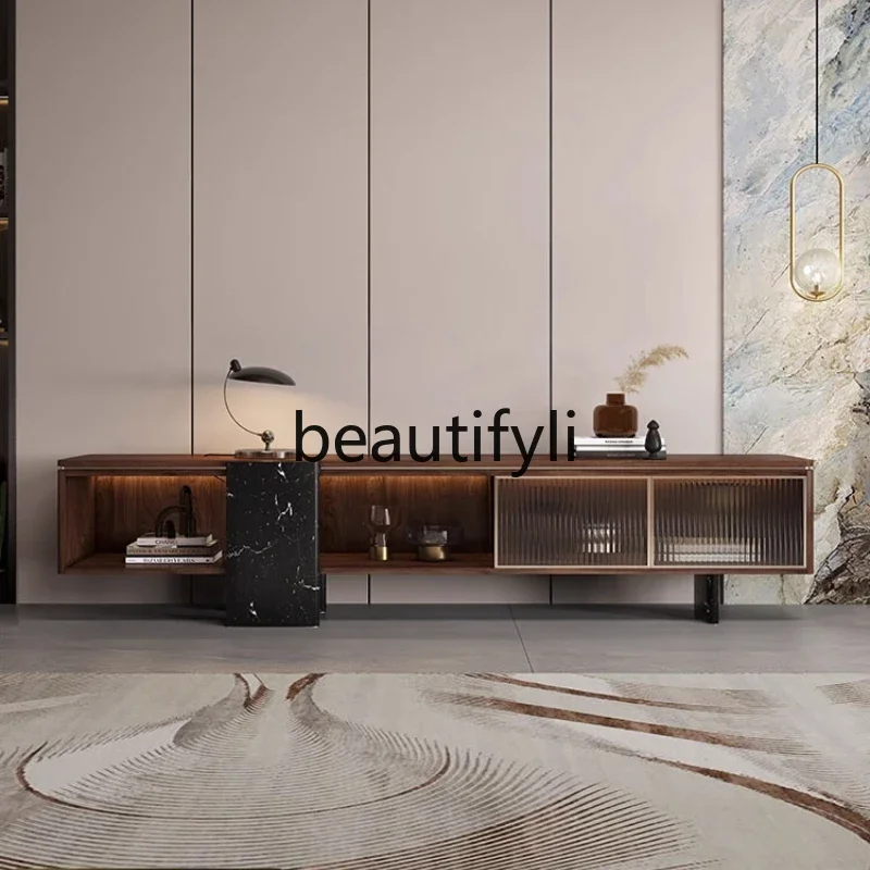 

A Italian light luxury black walnut TV cabinet retro storage living room home TV cabinet