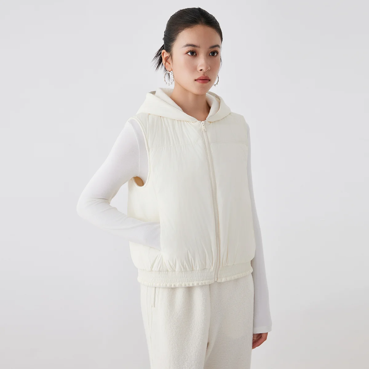 K2701W High Quality Luxury Women's Clothing 100% Wool Filling, 90% White Goose Down Down Jacket Hooded Vest coats