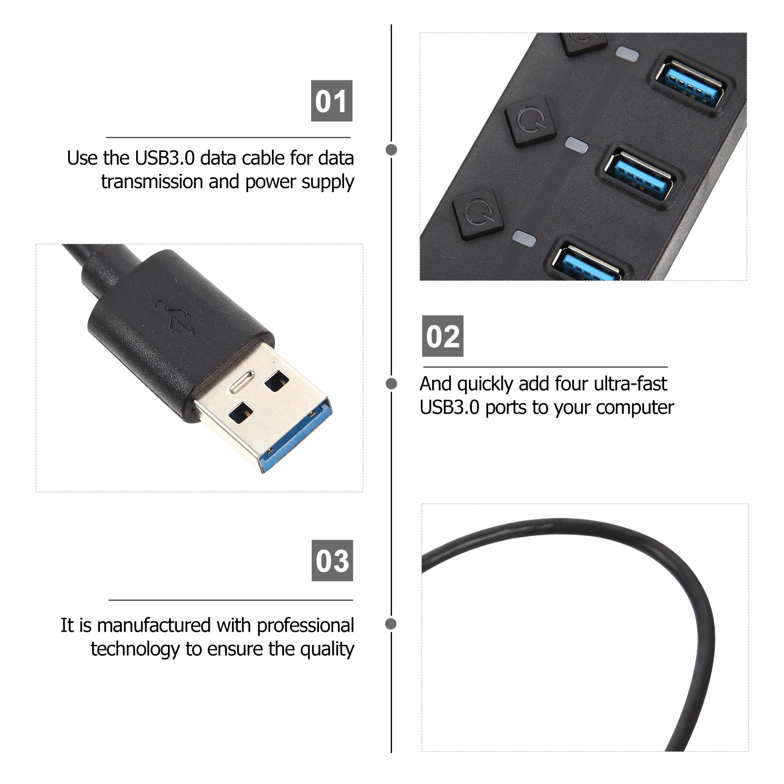 

7-портовый концентратор USB 3.0, адаптер для передачи расширения, док-станция, концентратор данных, защита от перегрузки Plug and Play, USB-разветвитель