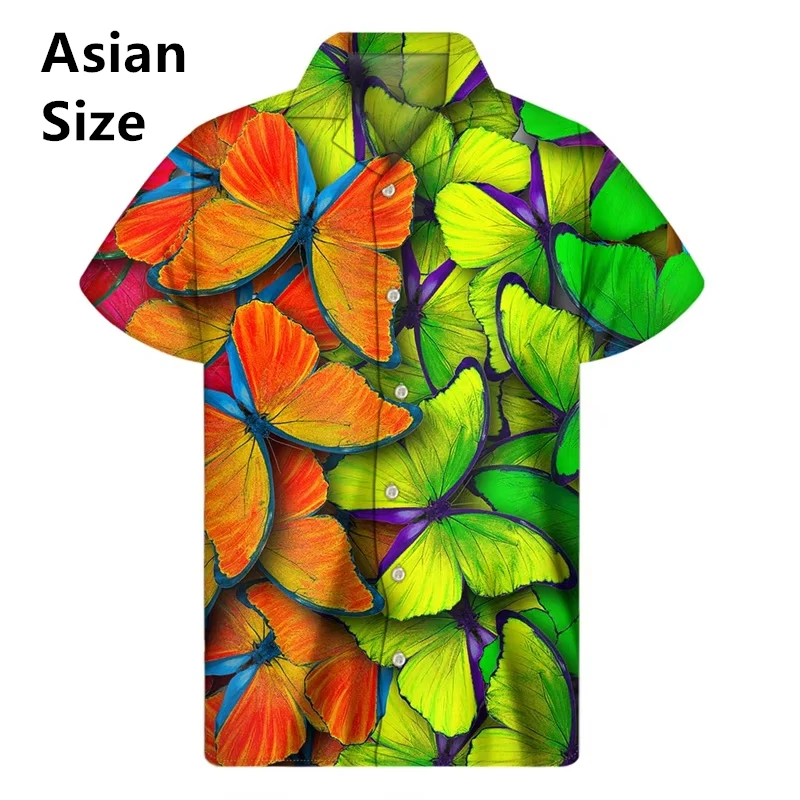 Harajuku Summer 3D Butterflies Printed Dress Shirt Men Fashion Streetwear Short Shirts Funny Shirts & Blouses Clothing Camisas