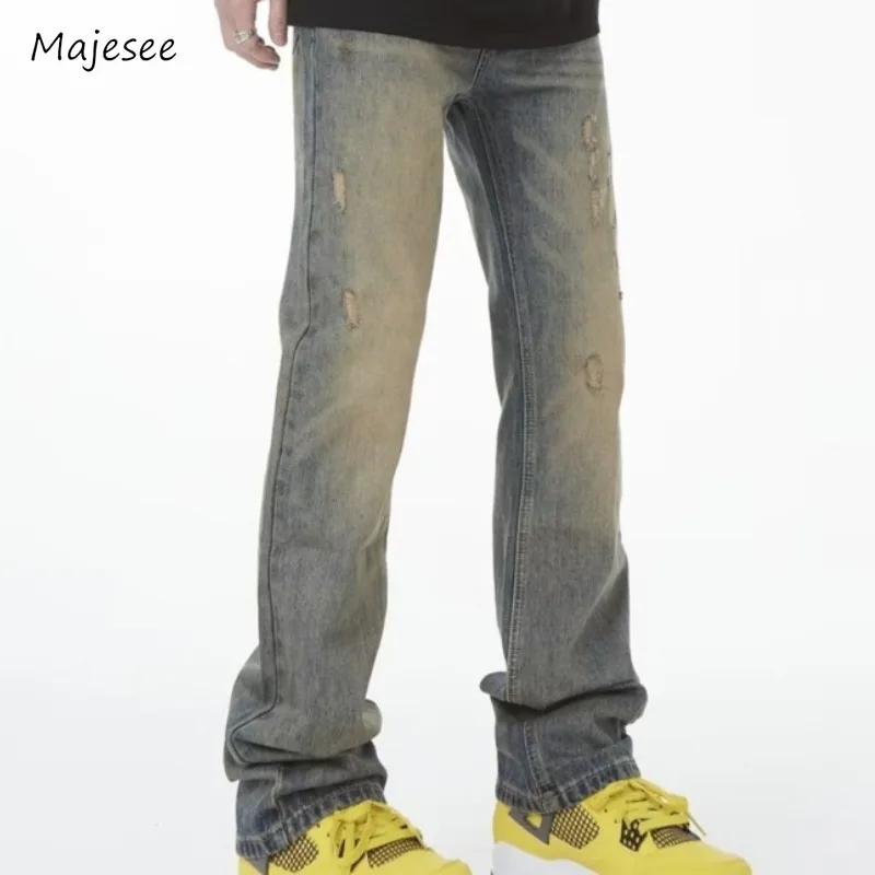 Distressed Jeans Men Vintage European Style Autumn High Street Dance Trousers Chic Stylish All-match Casual Daily New Arrival