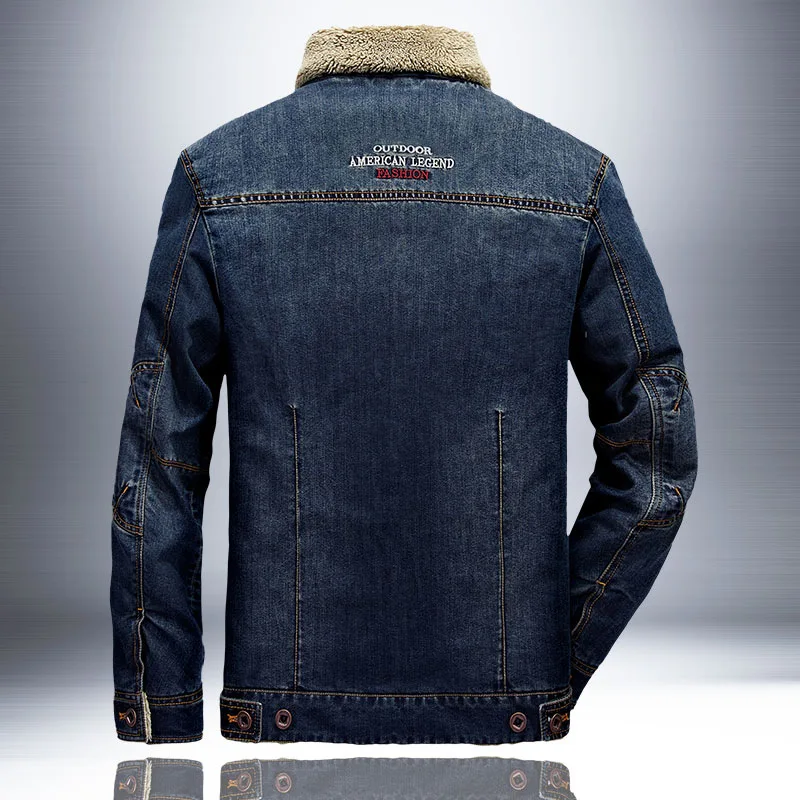 Men's Large-Sized Fleece Lined Thickened Denim Jacket Casual Winter Outerwear Fashionable Coats Trendy Clothing