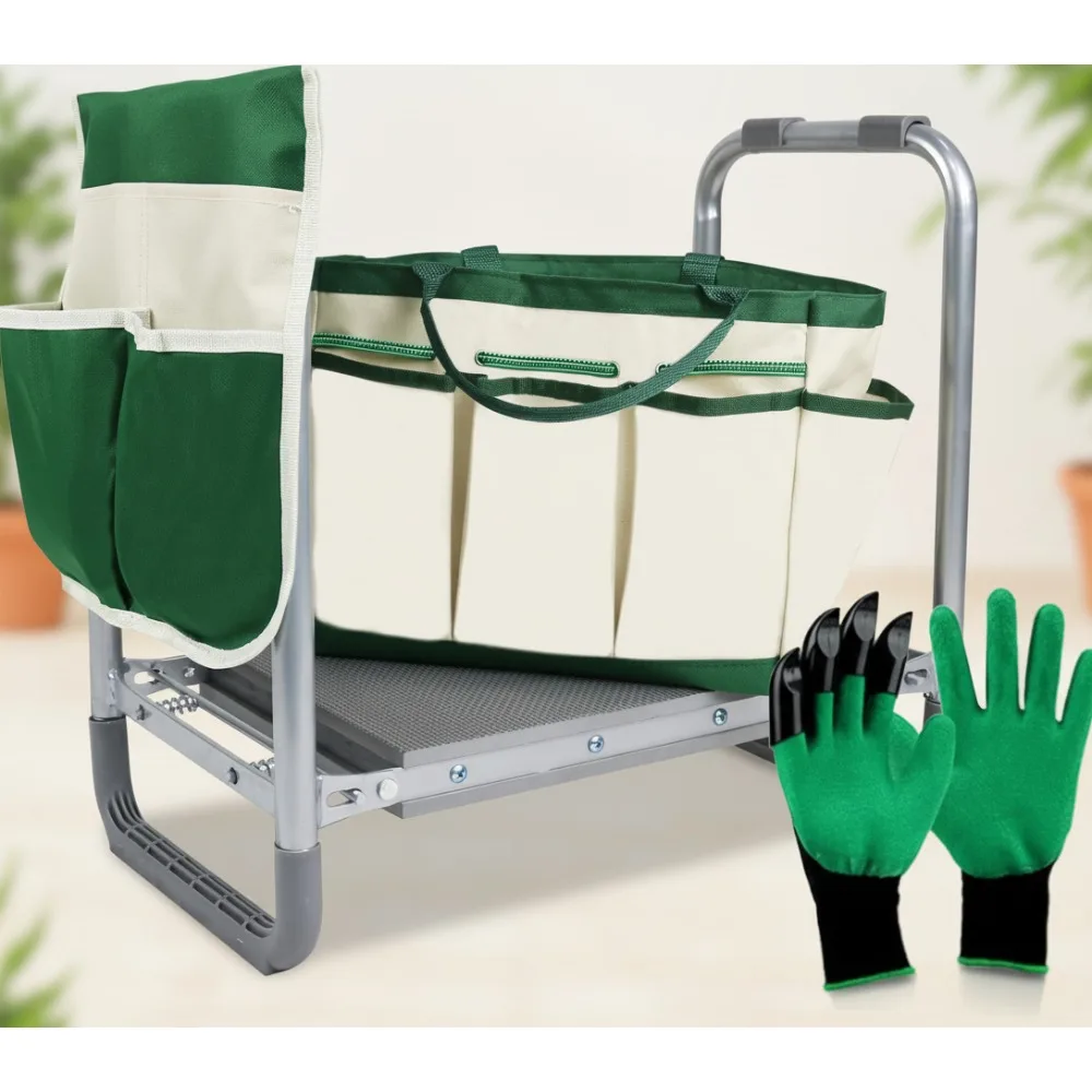 

Foldable Garden Kneeler Seat with Tool Bag & Gloves - 330lb Capacity, Protects Knees from Dirt & Grass Stains