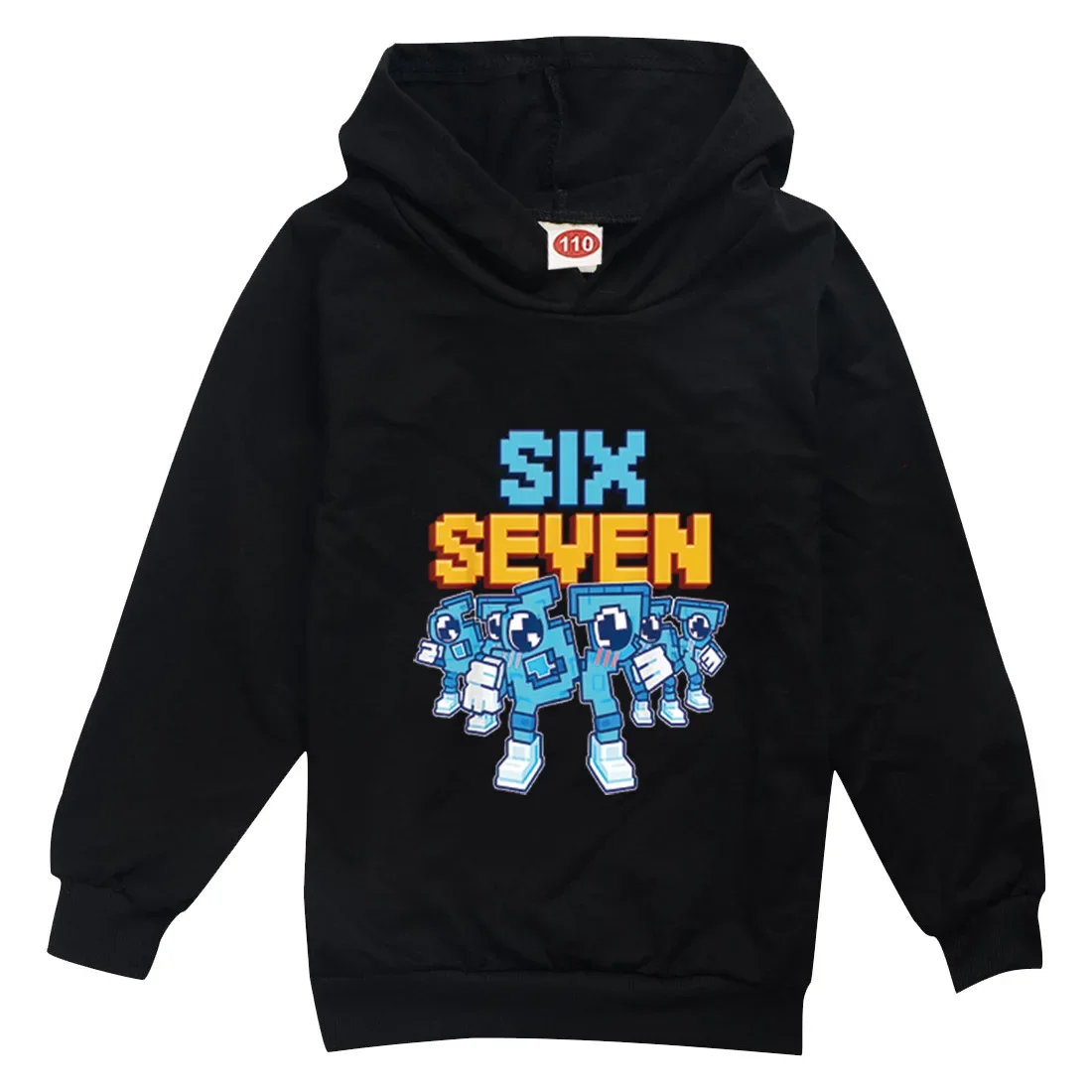 Scissor Seven Pixel Robot Kids Hoodie, Drawstring Pullover Sweatshirt Six Seven Pixel Character Front Print Anime Children Top