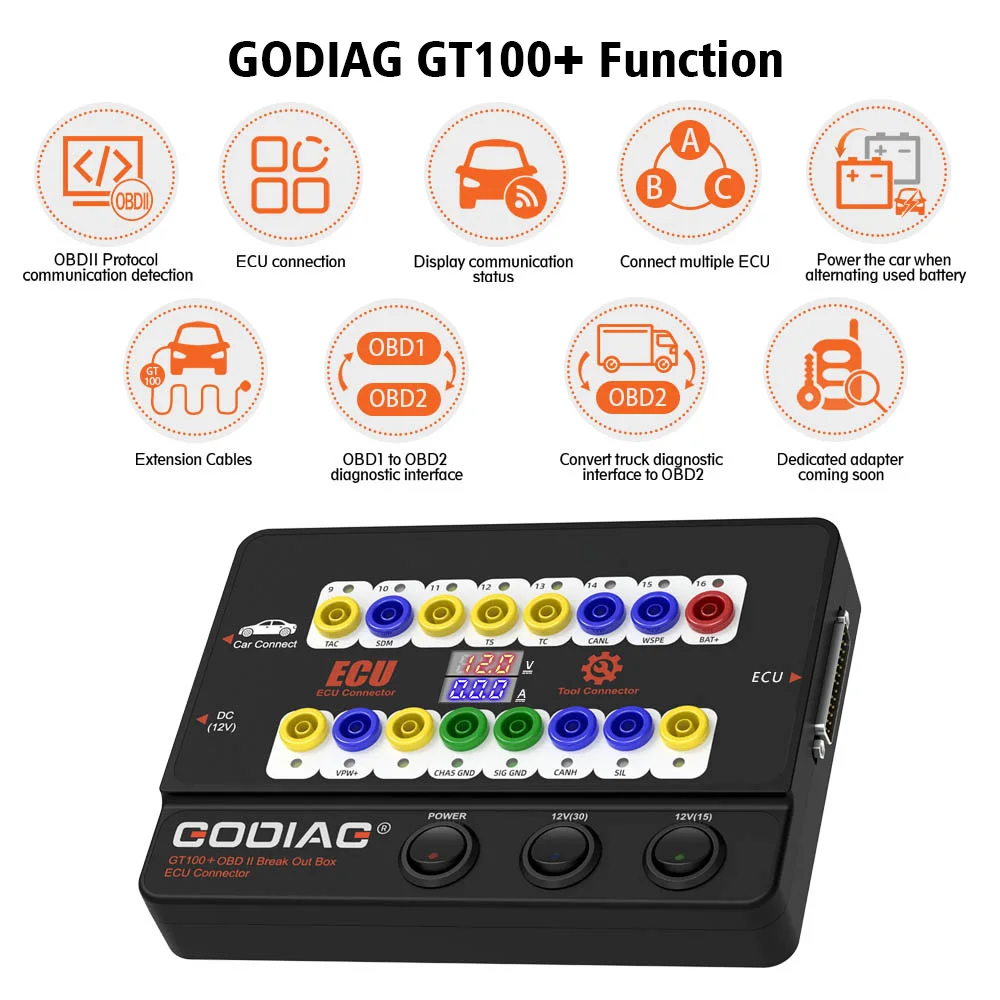GODIAG GT100 Pro Obd2 صندوق القطع 16PIN ECU مقاعد البدلاء موصل العرض الحالي الإلكتروني بروتوكول CANBUS ل Xhorse VVDI Autel