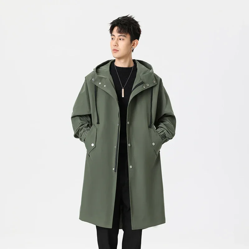 

Windproof Hooded Trench Men Coat Jacket Mid Length 2025 Autumn New Style Outerwear Fashion Casual Coat Windbreaker Men S Windp