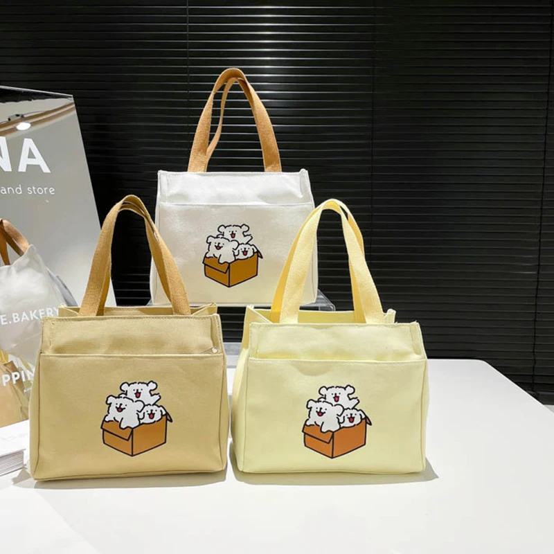 

Cute Cartoon Printed Versatile Large Capacity Handbag Commute Office Worker Lunch Bento Tote Bag