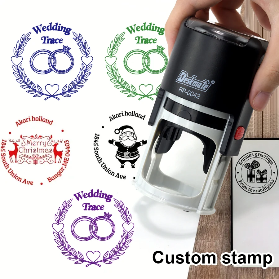 Round Custom Self-Inking Stamp with Logo-Security Seal for Document Notary, Business & Corporate Use-5 Ink Colors