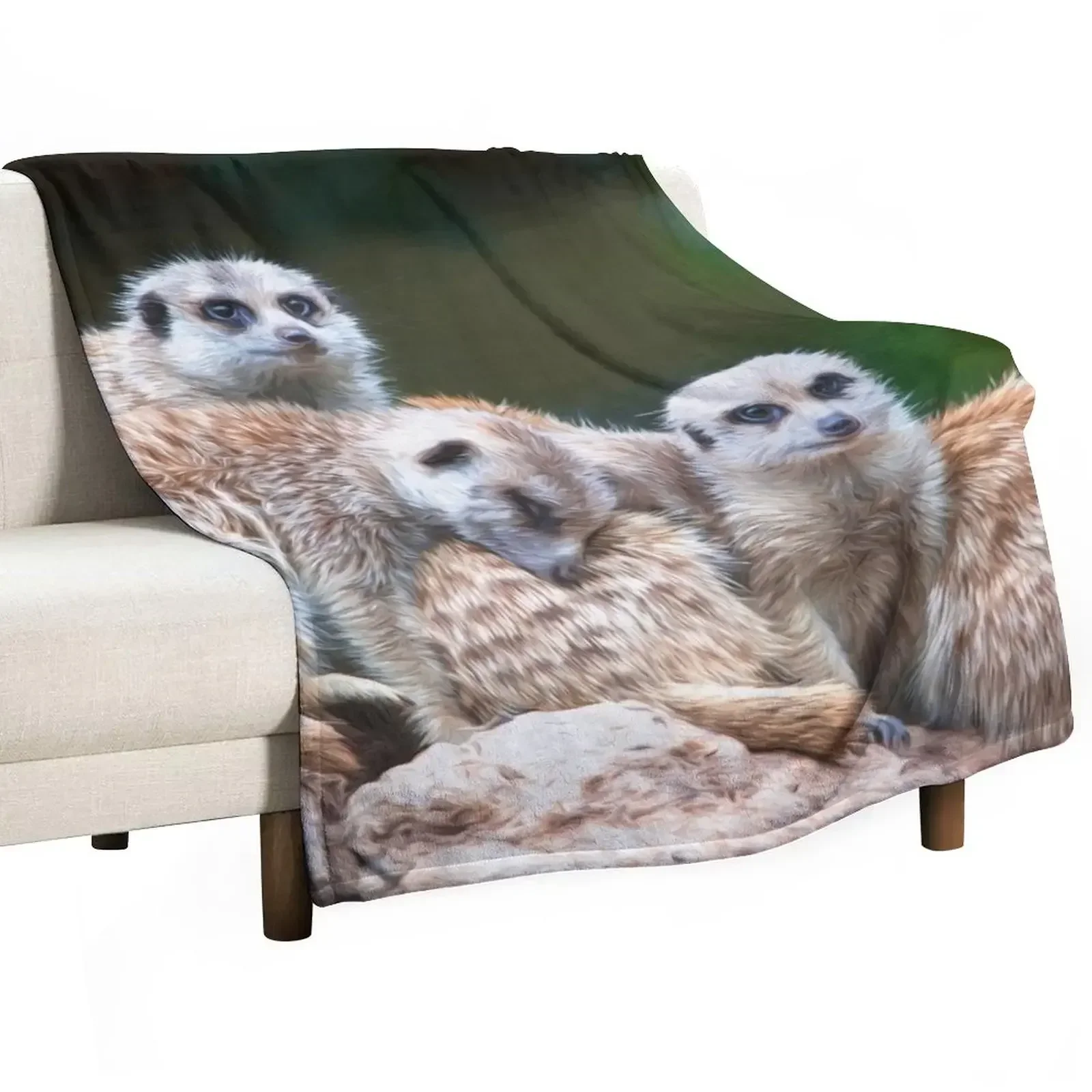 Meerkat Family(digital painting) Throw Blanket Summer Sleeping Bag Softest Blankets