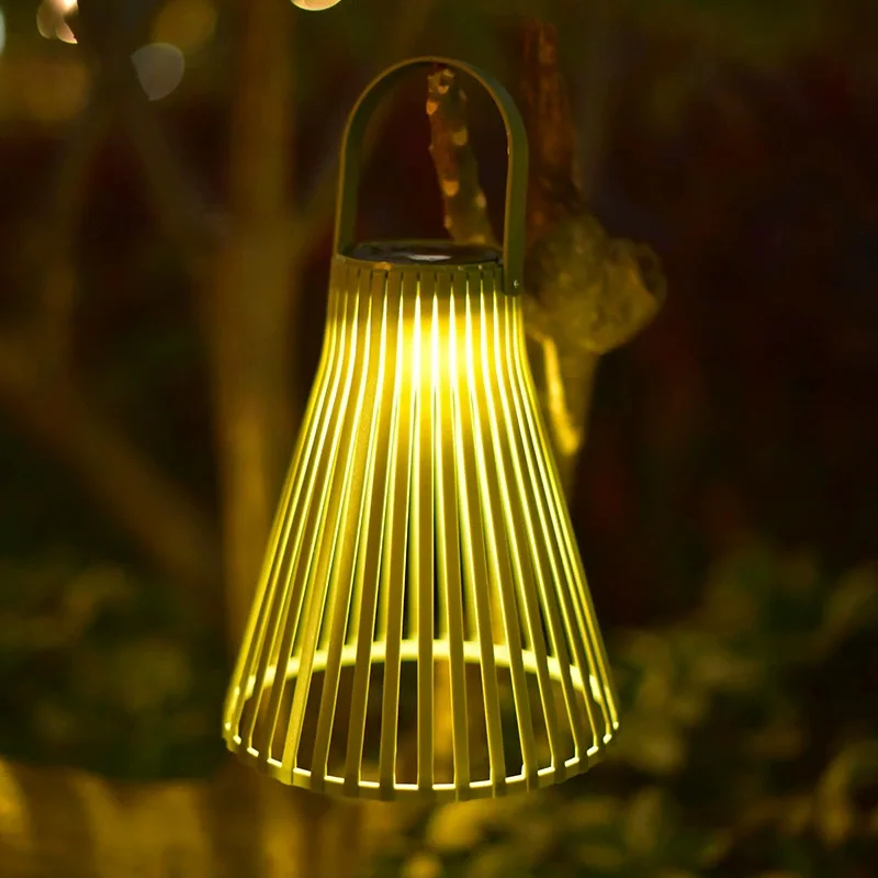 2026 Solar Powered Imitation Bamboo Mesh Hanging Light Outdoor Garden Villa Decor Ambient Projection Pendant Lamp