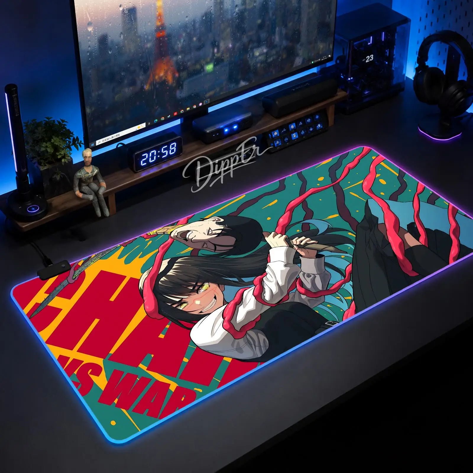 Cartoon W-War Devil Mouse Pad Large Size LED Glowing Table Pad XXL Gaming Non-slip Rubber Mat With Backlight