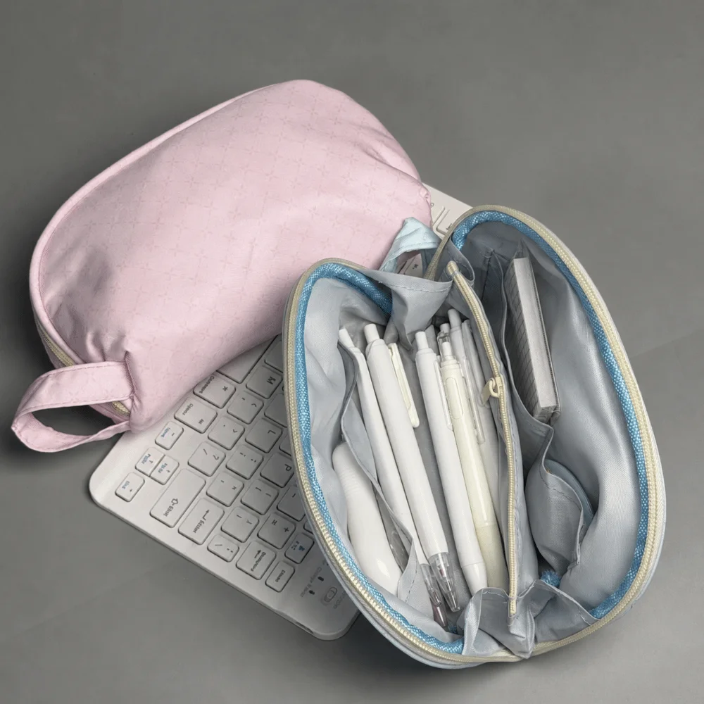 Portable Polka Dot Pattern Pencil Case Handheld Design Large Capacity Pencil Pouch Pen Bag School Supplies