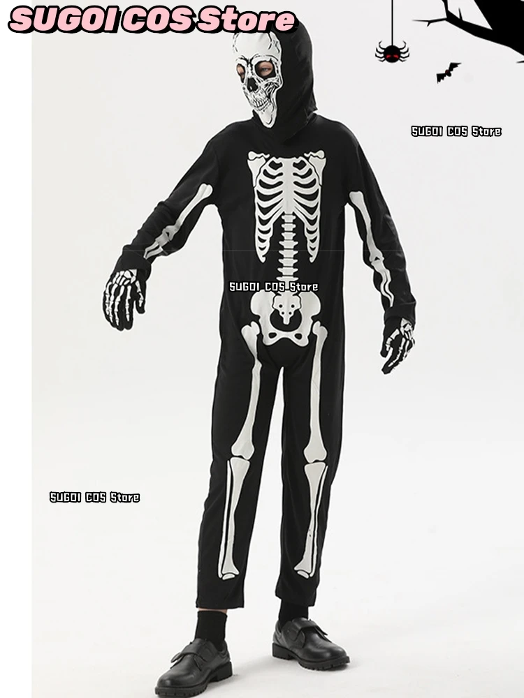 โครงกระดูกฮาโลวีนคอสเพลย์เครื่องแต่งกายสําหรับเด็ก Ghost Jumpsuit Glow in The Dark Carnival Party Zentai บอดี้สูทชุดเวที