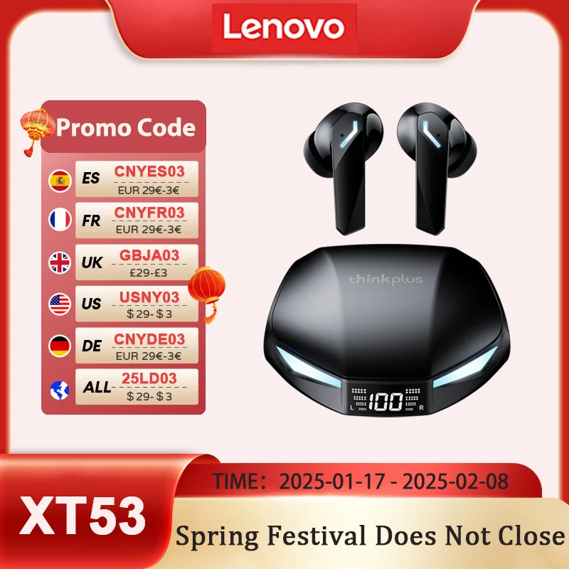 Original Lenovo XT53 New GM2 Pro Max Bluetooth5.4 Wireless Earphones HD Call IPX4 Earbuds GM2PRO Low Latency Gaming Headset