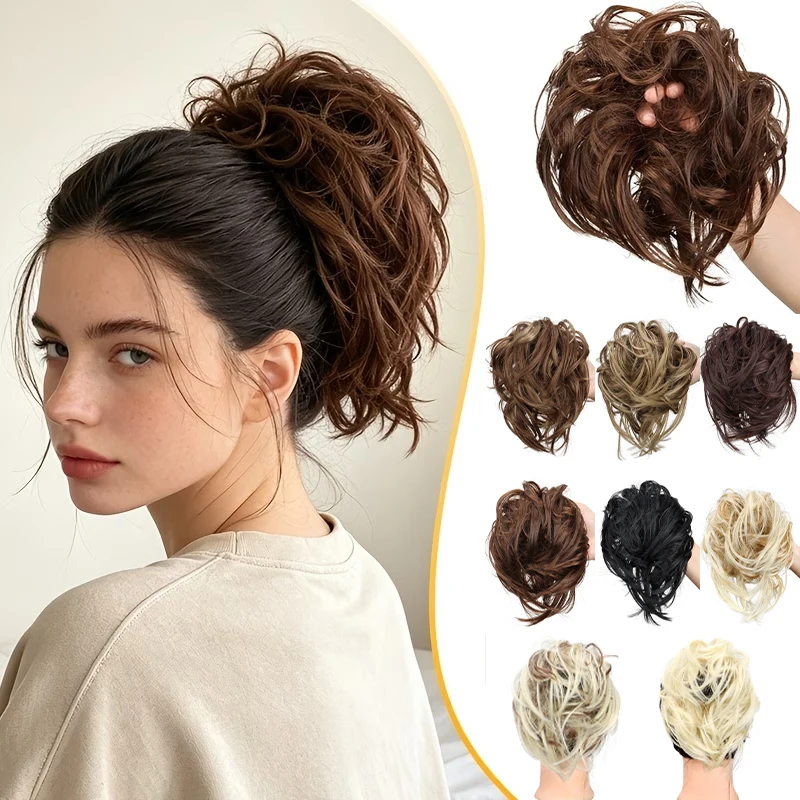 Synthetic Hair Bun Extensions Messy Curly Elastic Hair Scrunchies Hairpieces Synthetic Chignon Donut Updo Hair Pieces for Women