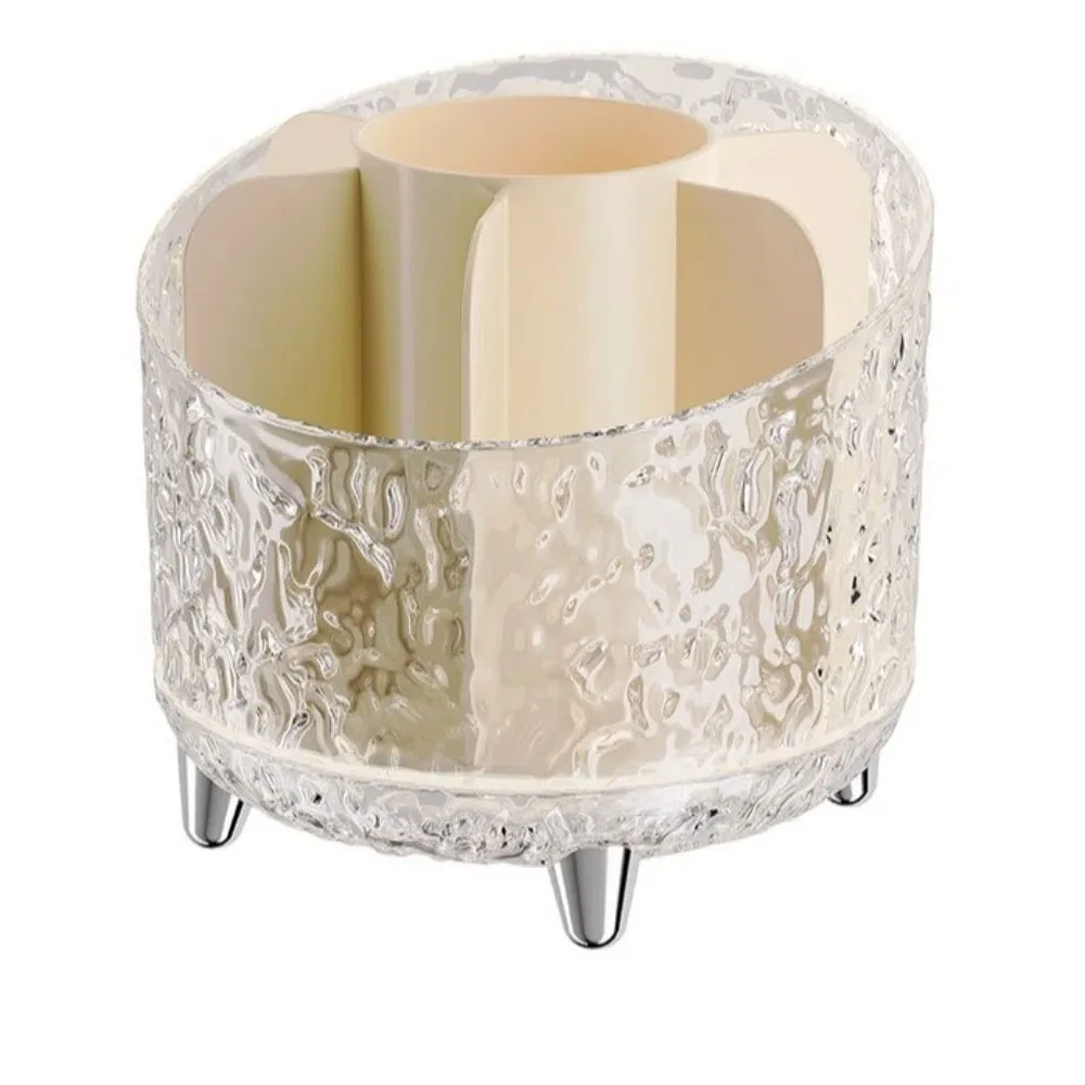 

360° Rotating Makeup Brush Storage Box Glacier Pattern Space Saving Makeup Brush Holder Multi Function Compartment