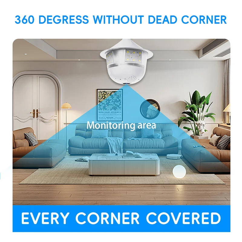 E27 Bulb WiFi Camera 360° Panoramic Fisheye View Night Vision Two-Way Audio Motion Detection Home Security CCTV Monitor