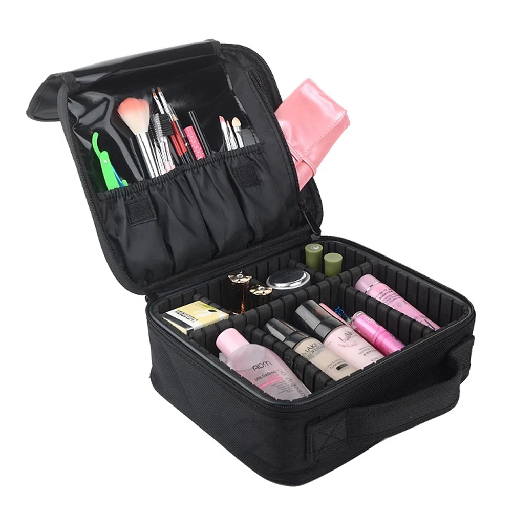 

Makeup Tool Kit Waterproof Organizer Bag Travel Multifunction Adjustable Dividers Brush Pockets Lipstick Eyeshadow