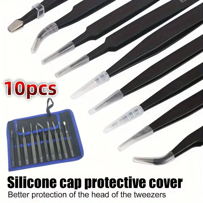 10Pcs ESD Anti‑Static Tweezers Set Stainless Steel Precision Tweezers Kit for Electronics Repair Jewelry Nail Art DIY Craft Work