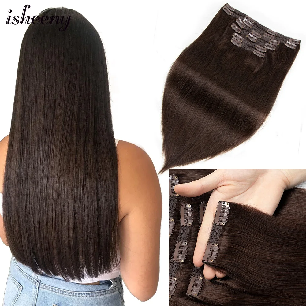 Isheeny 140-240G Volume Clip In Human Hair Extensions Straight 14