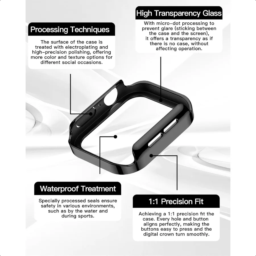 2 حزمة حافظة مقاومة للماء لسلسلة ساعات أبل SE 6 5 4 40 ملم حافة مستقيمة PC ممتص للصدمات مع واقي شاشة من الزجاج المقسى 360 Pr