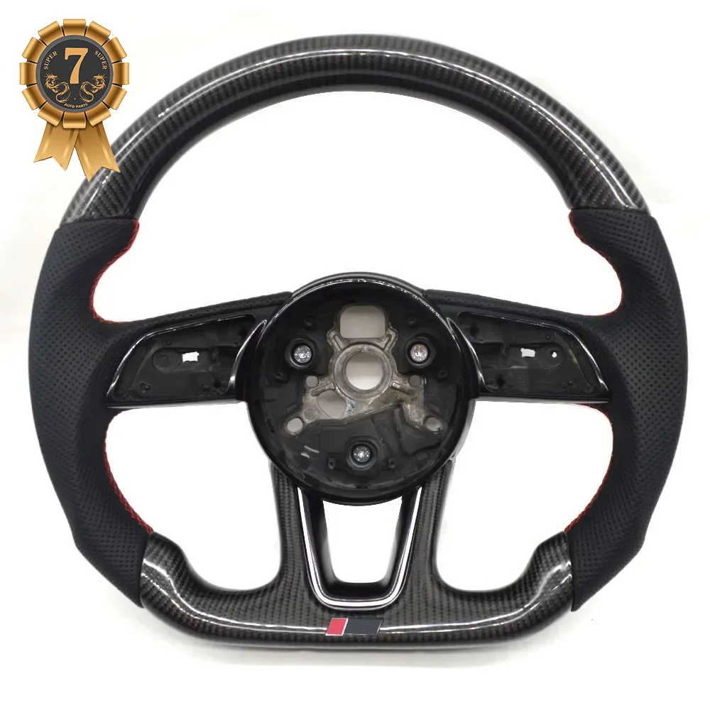 

For Audi A3 A4 B9 A5 S3 S4 S5 2017-2021 Red Stitching Carbon Fiber Perforated Leather Steering Wheel Base