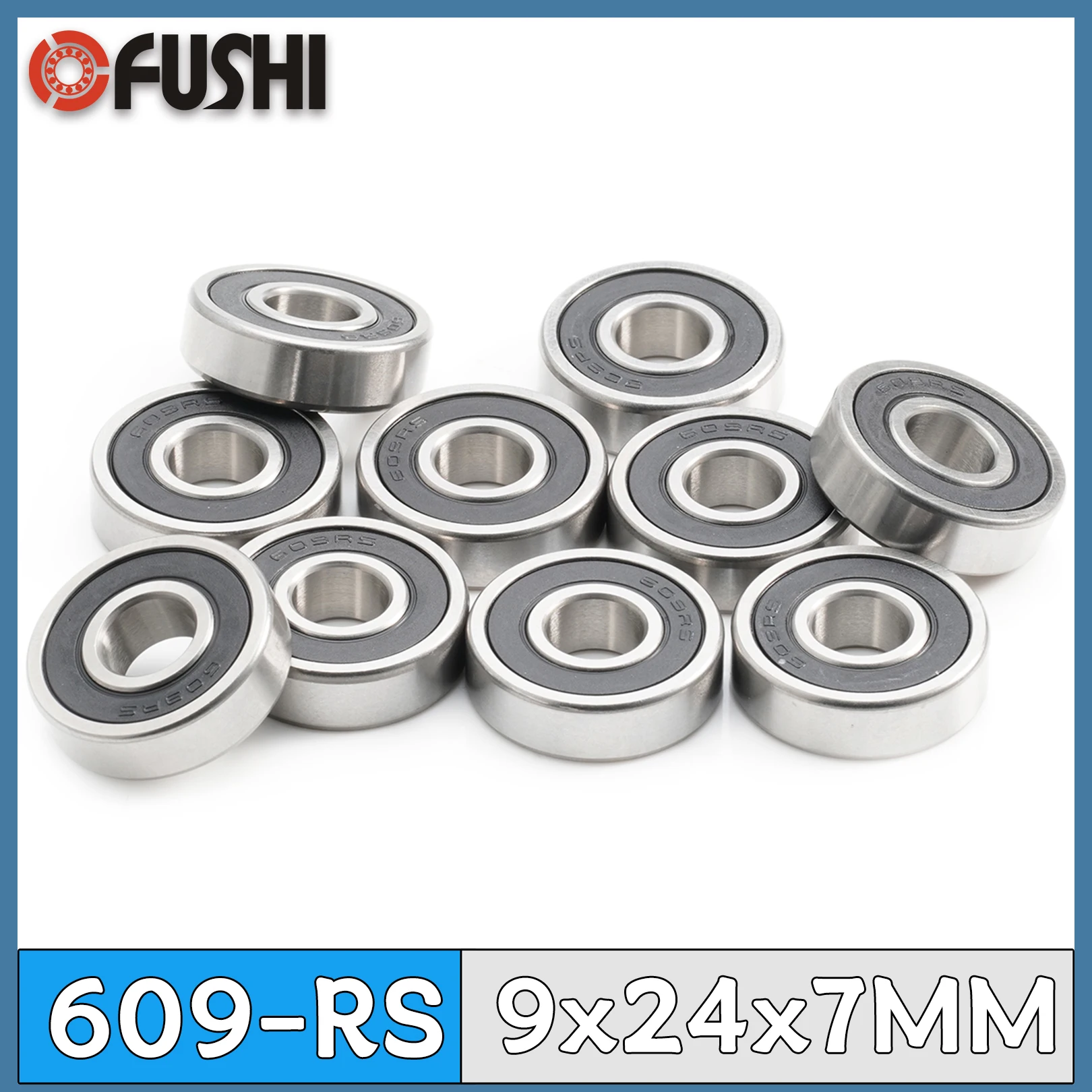 10PC 609RS Bearing ABEC-1 10PCS 9x24x7 mm Miniature 609 2RS Steel Roller Skate Scooter Parts Miniature Deep Groove Ball Bearing