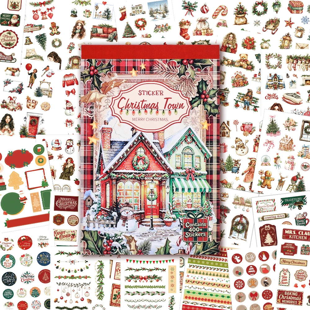1 Set 400+ Xmas Town Sticker Set Santa, Snowman, Reindeer & Gift Designs, for Notebooks, Calendars, Diaries & Craft Projects
